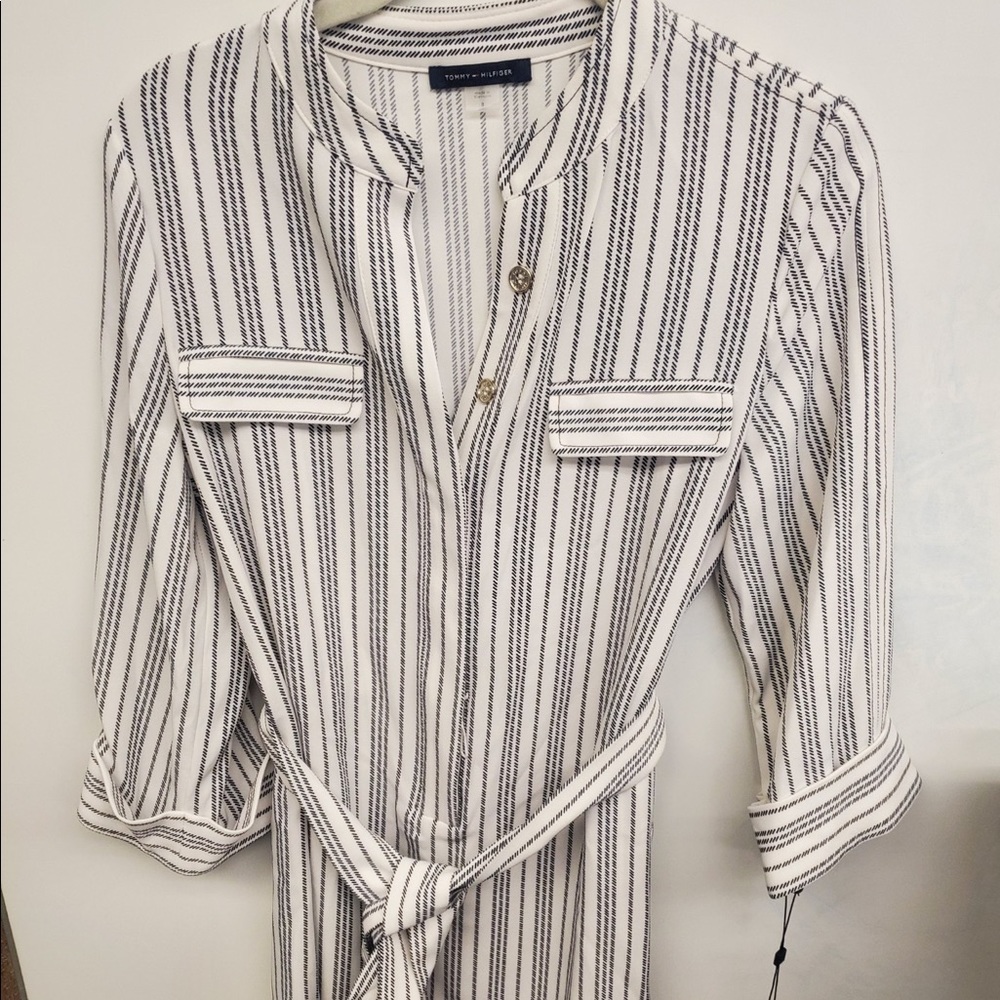 Tommy Hilfiger Black and White Striped Wrap Dress Size 8
